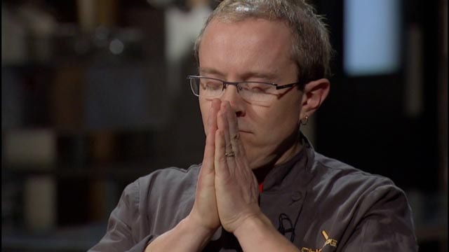 Moments after offering up a final prayer, Chef Phillip Dell is declared Chopped Champion.